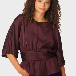 ANNEGRET HEAVY SATEEN BLOUSE | BURGUNDY