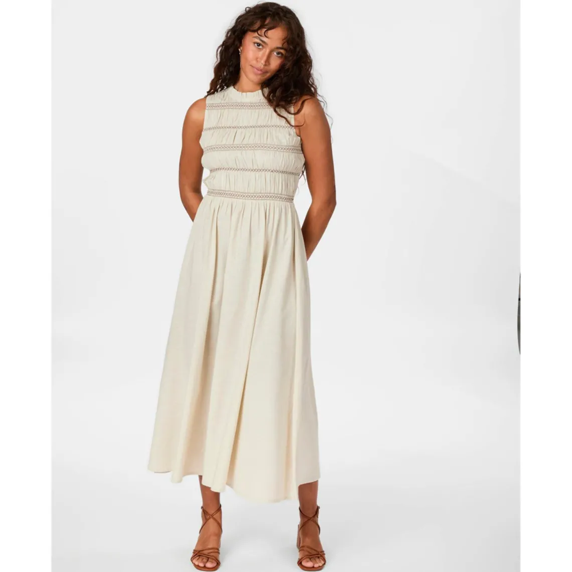 ATIKA DECO SMOCK DRESS | IVORY