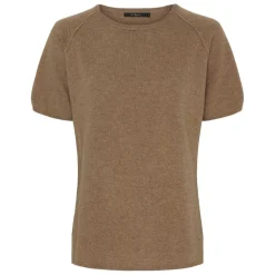 BLUSE M/KORTE ÆRMER I MERINOULD/CASHMERE | LYS BRUN MELANGE