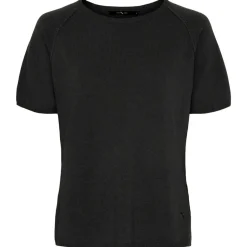 BLUSE M/KORTE ÆRMER I MERINOULD/CASHMERE | SORT