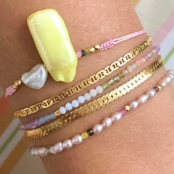 CONFETTI PEARL BRACELET WITH BEIGE AND PASTEL MIX WITH BLACK RIBBON