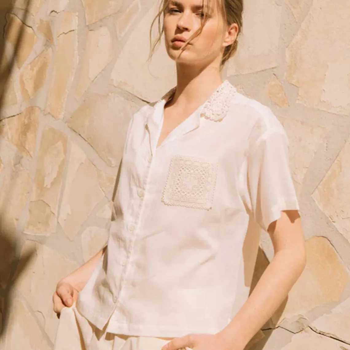 CROCHET PATCH SHIRT | BLANCO