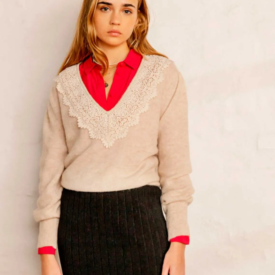 DAREL STRIK M/V-HALS | OATMEAL MELANGE