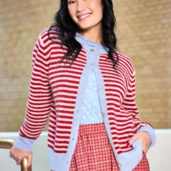 DELL STRIPED KNIT CARDIGAN | RED