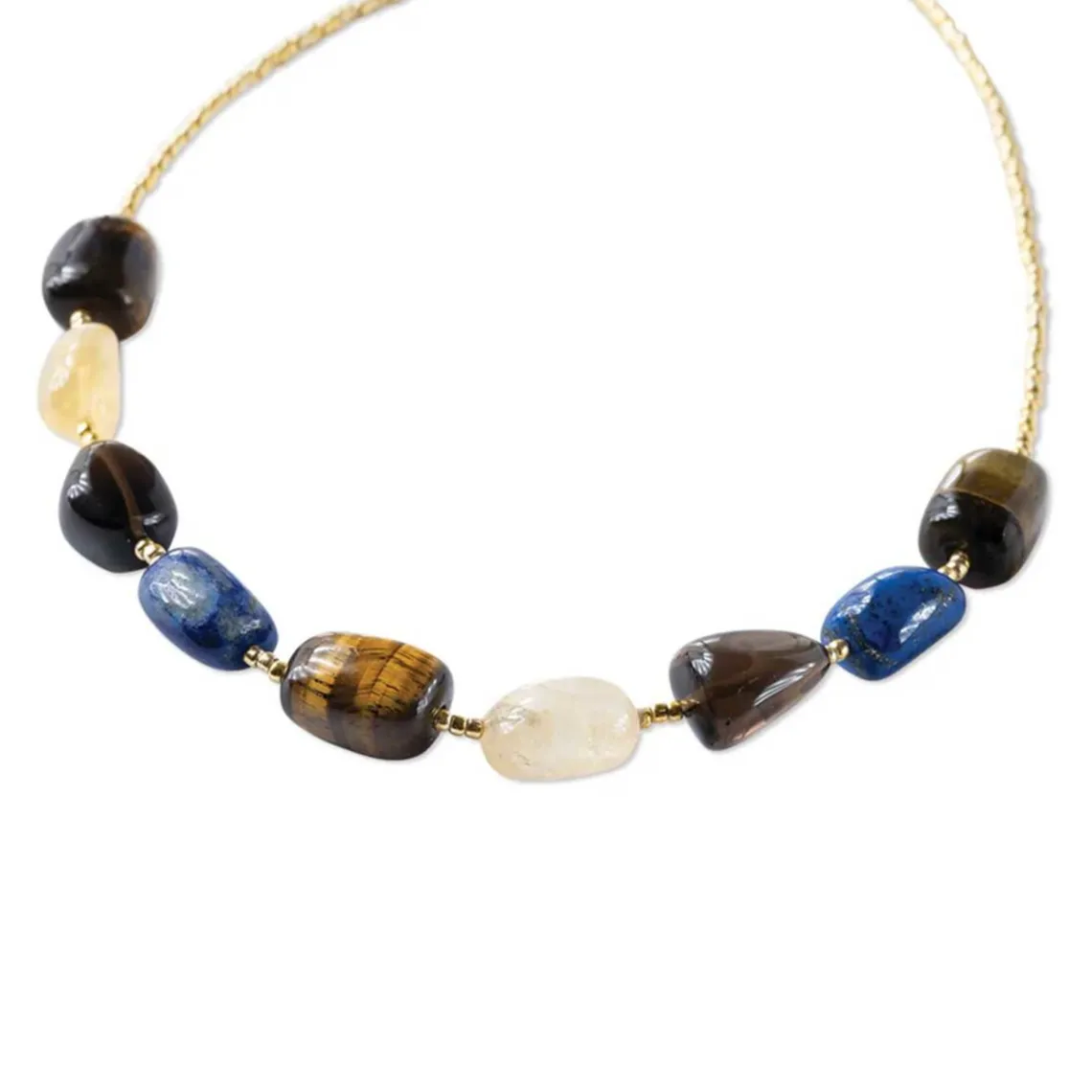EXCESSIVE HALSKÆDE TIGER EYE LAPIS LAZULI SMOKEY QUARTZ CITRINE NECKLACE