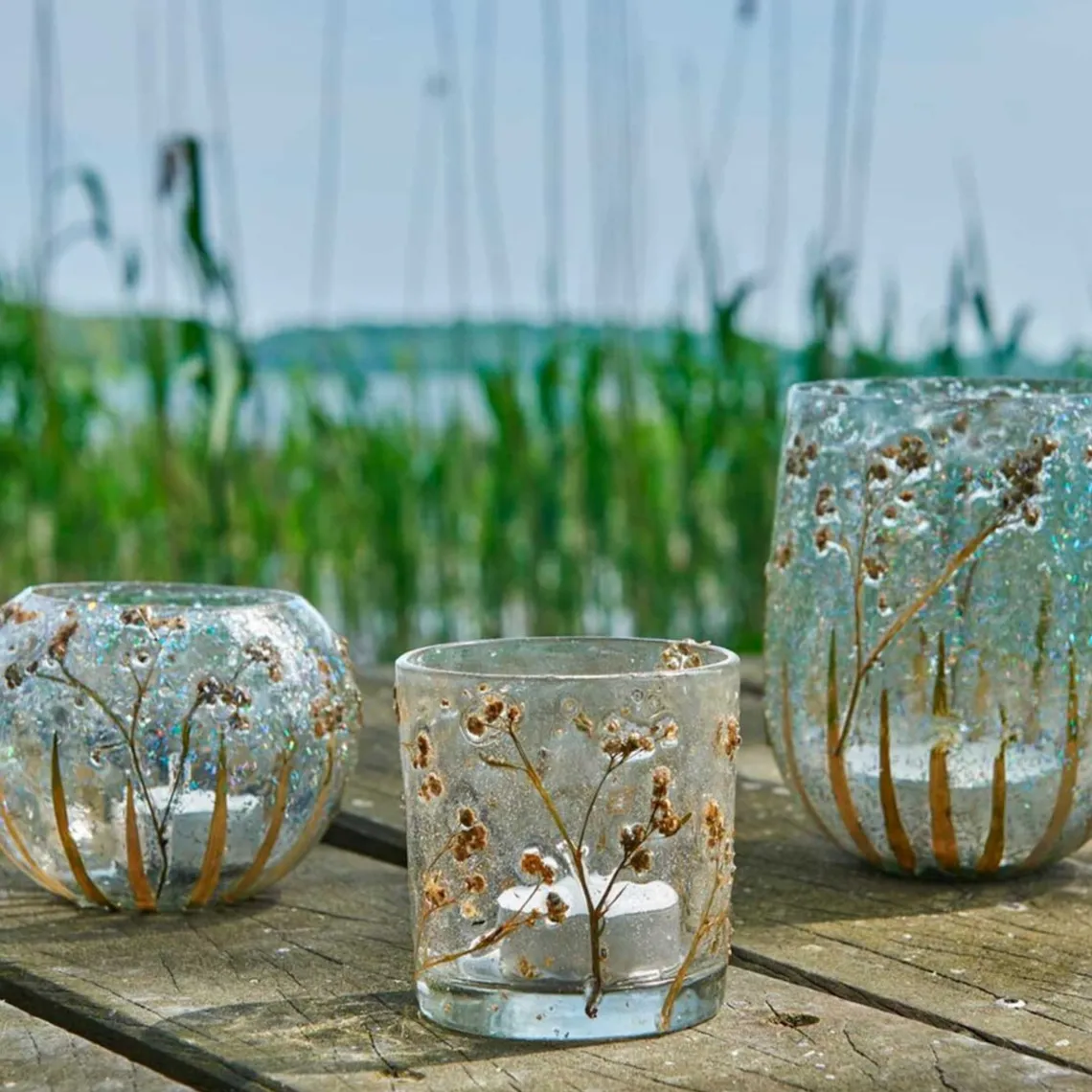 FYRFADSSTAGE I GLAS D10XH10 CM - KLAR M/GRØN