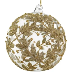 GLASKUGLE KLAR 12 CM | GOLD FLOWER LACE