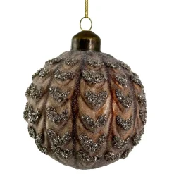 GLASKUGLE M/SØLVGLITTER 8CM | SUGARED BROWN