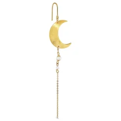 HALF MOON EARRING W/PEARL CHAIN | FORGYLDT