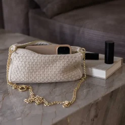 KNITTED CLUTCH CROSSBODY CHAIN | BEIGE MELANGE