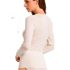 LANGÆRMET T-SHIRT M/V HALS I ULD/SILKE | CYGNE