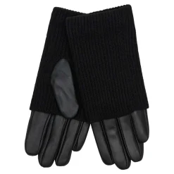 LEATHER GLOVES W/KNITTED OVERLAY | BLACK