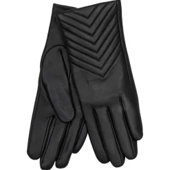 LEATHER GLOVES W/QUILTED DETAIL | BLACK