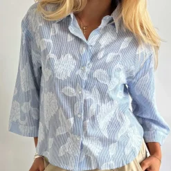 MILI EMBRODERY BLOUSE | BLUE STRIPE