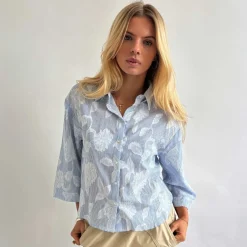 MILI EMBRODERY BLOUSE | BLUE STRIPE