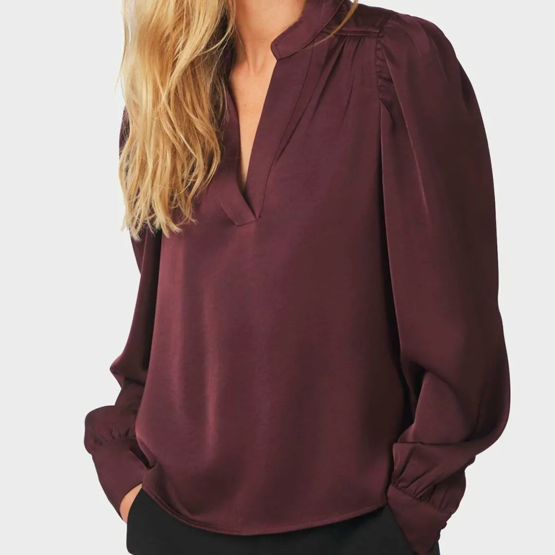 ROSSLYN HEAVY SATEEN BLOUSE | BURGUNDY