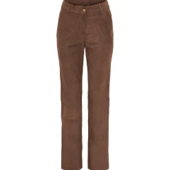 SUEDE STRETCH PANTS STRAIGHT | COFFE BROWN W/GOLD