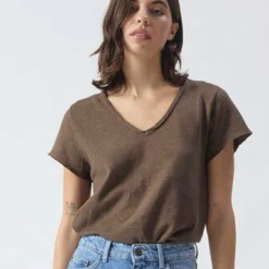 T-SHIRT DROIT MC COL V SONOMA | CHANTAIGNIER